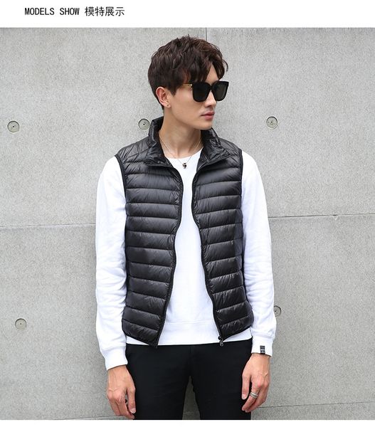 

2019 new thin down jacket men's korean style down jacket coat vest large size slim collar men's vest coat, Black