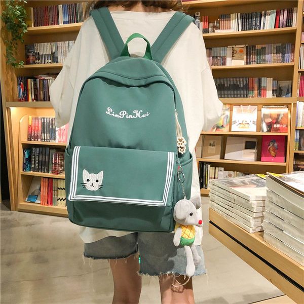 

cute cat backpack women school bags for teenage girls green college student bagpack oxford junior high school back pack female