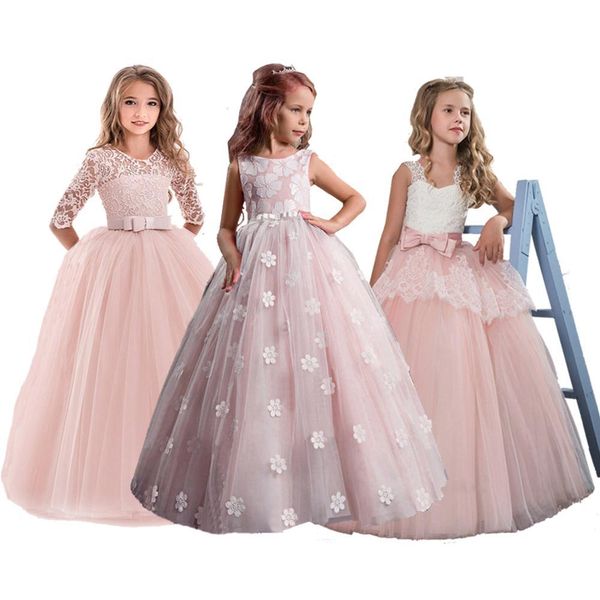 

lace wedding dresses girls kids elegant prom party teenagers dress children girl princess long tutu dress 4-14 years wgd0033 t200709, Red;yellow