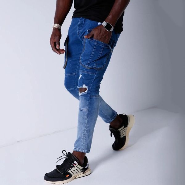 

european and size youth fashion multi-pocket casual european and jeans size men's youth fashion multi-pocket casual men's jeans, Blue