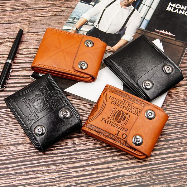 

new style men's wallet short paragraph multifunctional fashion casual double snap button wallet wallet, Red;black