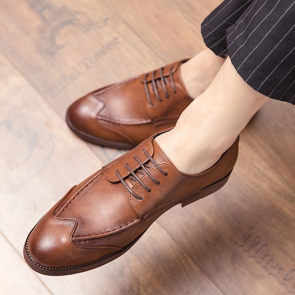 

leather dress shoes 2020 spring autumn fashion brand oxfords shoes men lace up leather formal party, Black