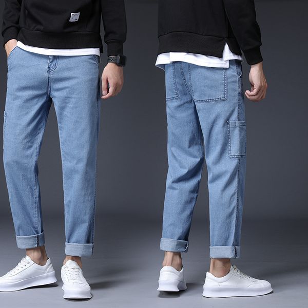 

men's jeans 2021 autumn and winter athletic pants cowboy bib overall japanese-style men long, Blue