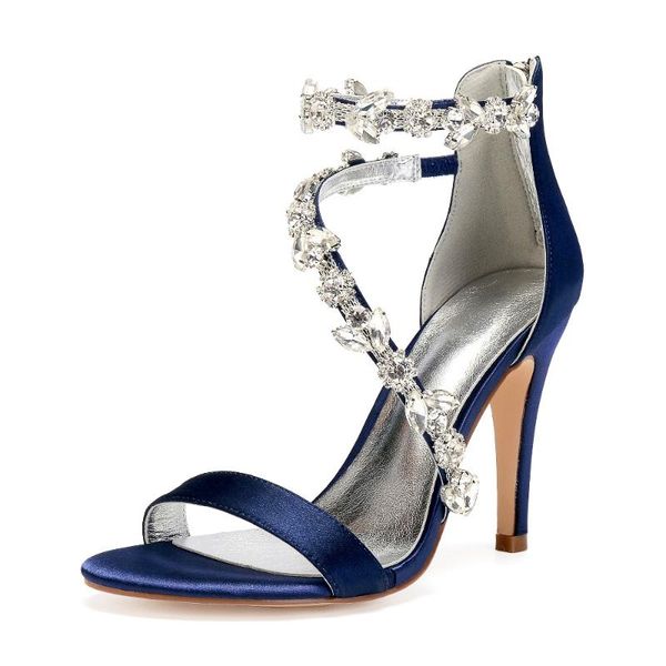 

crystal thin strap rome style lady satin evening dress sandals bridal wedding party night club high heel shoes pump colors, Black