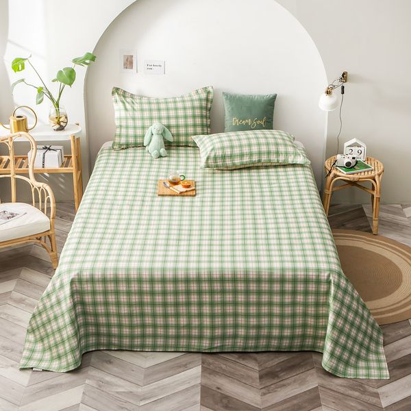 

bedding sets plaid cotton bed sheet twin full  king size simple set fashion pillowcases green flat