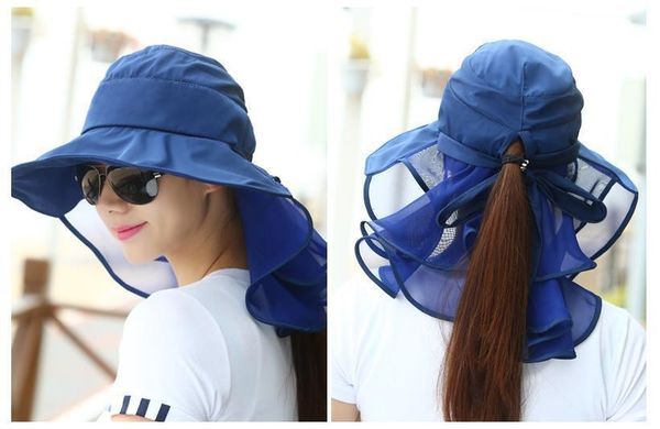 

женская открытый езда шлемов sun с лица шеи защита для женщин sombreros mujer verano широкий брим summer visor caps anti-uv y200619, Blue;gray