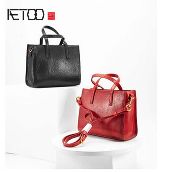 

aetoo 2020 new simple leather handbags niche design tote bag portable diagonal bag