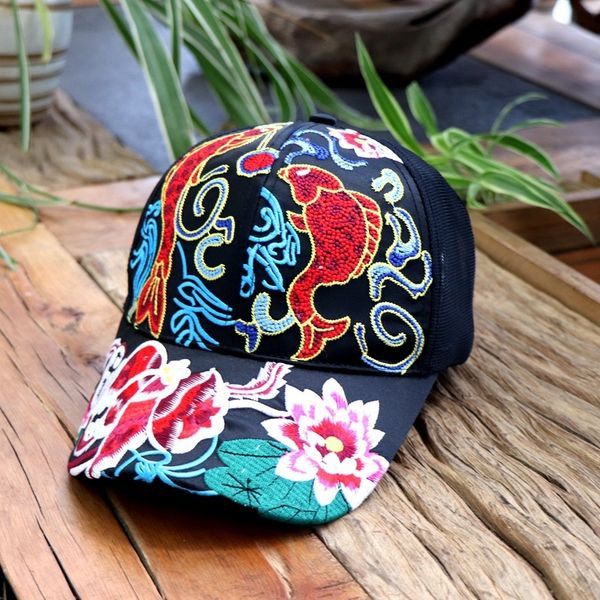 

pkutd 2020 new national fashion embroidery national wind flower embroidery nationality ethnic group leisure all-match cap children's fa, Blue;gray