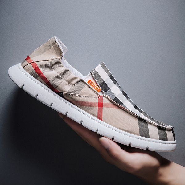 

men canvas shoes loafers men's driving plaid breathable board shoes fashion slip on men flats casual soft sapato masculino, Black