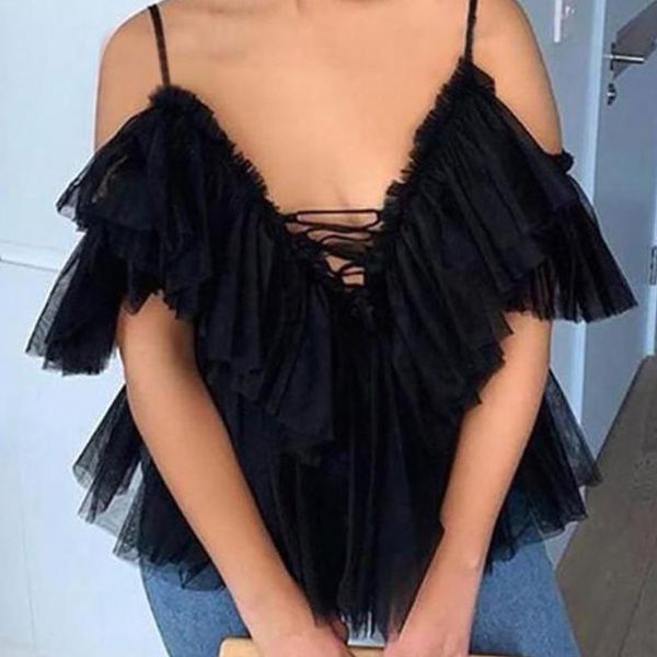 

2019 european and american womens spring and summer mesh fashion womens small strap short sale, White