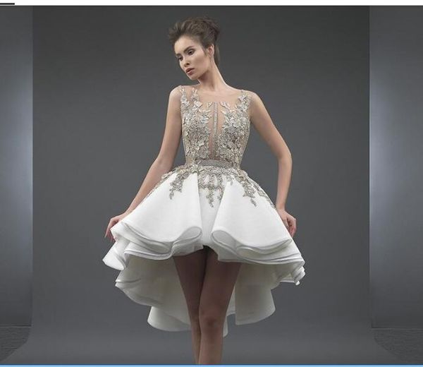 

white 2020 elegant cocktail dresses a-line scoop short front long back appliques lace party plus size homecoming dresses vestido de festa, Red