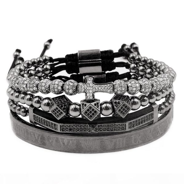

men bracelet 4pcs set crown charms jewelry macrame beads bracelets braiding man luxury jewelry for women bracelet gift, Golden;silver