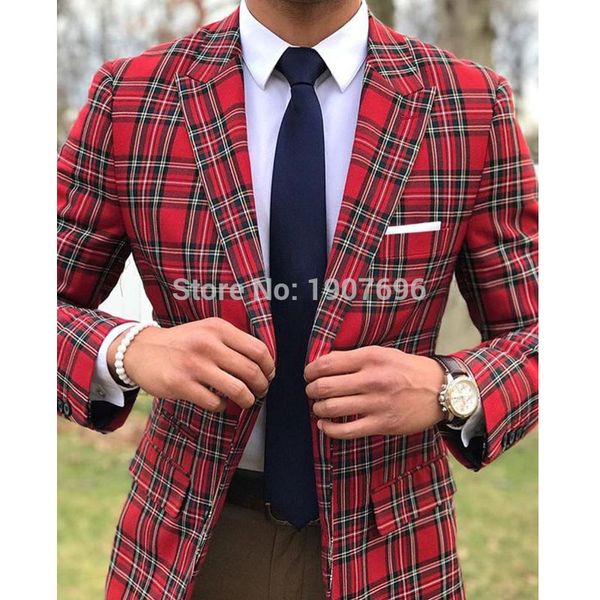 

scottish plaid men suits for wedding groom tuxedos slim fit man suit set peaked lapel 2 piece blazer pants custom made 2020, White;black