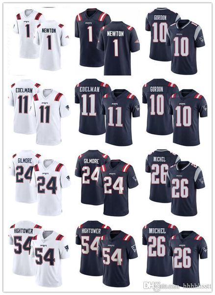 

men new england patriots youth 54 dont'a hightower 1 cam newton 11 julian edelman 26 sony michel 10 josh gordon football jersey, Black;red