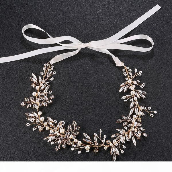 

handmade pearl crystal bridal hair vine jewelry gold bridal boho headpiece headband accessories jcg023, Golden;white