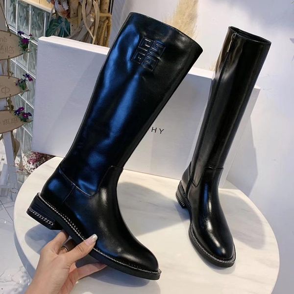 

2020e new thick with the knight boots handsome round head zipper boots over the knee high boots women, the original box packaging