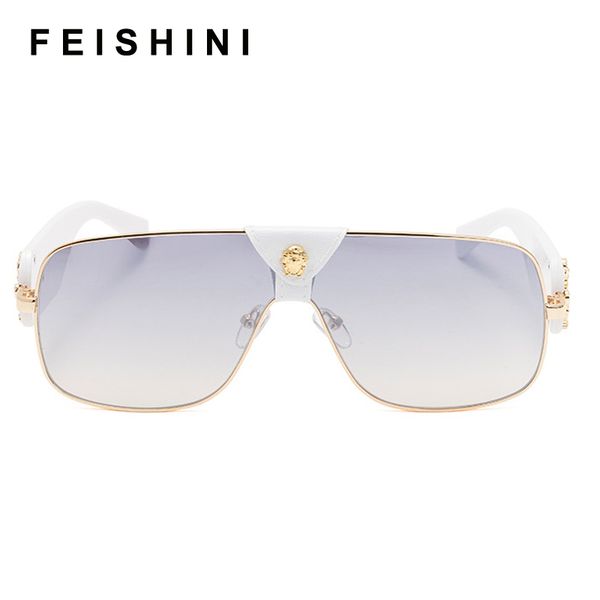 

feishini 2150q wholesale price 2020 oversized square sunglasses women fashion flat men eyewear shade mirror, White;black