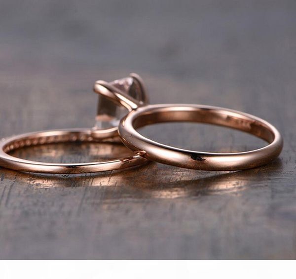

o stunning luxury jewelry 925 sterling silver &rose gold filled classical princess white z party pave women wedding bridal ring set, Slivery;golden