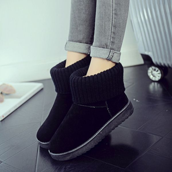 

college style women's shoes student casual short boots 2020 winter new warm snow boots flat bottom wool stitching women's, Black