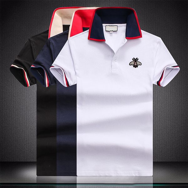 

2019 new men polo shirts short sleeved animal embroidery snake bee floral printing mens polos shirt clothes fashion casual polo shirt, White;black
