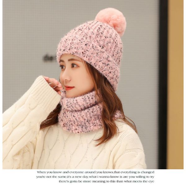 

fashion mixed color knit hat ladies plus velvet cold caps outdoor trend wild wool cap thickening windproof, Black