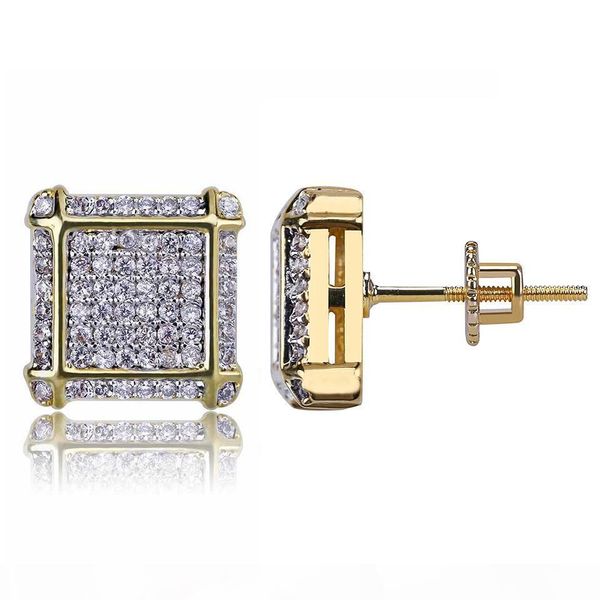 

r 18k gold hip hop cz zircon square earring studs 0 .7 -1 .6cm for men and womens gifts iced out diamond stud earrings punk rock rapper, Golden;silver