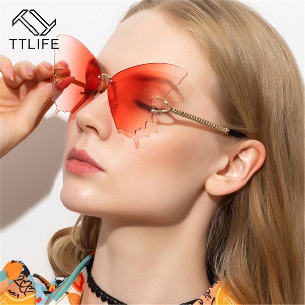 

ttlife 2020 butterfly women sunglasses fashion rimless sun glasses gafas de sol steampunk eyeglasses vintage eyewear uv400, White;black