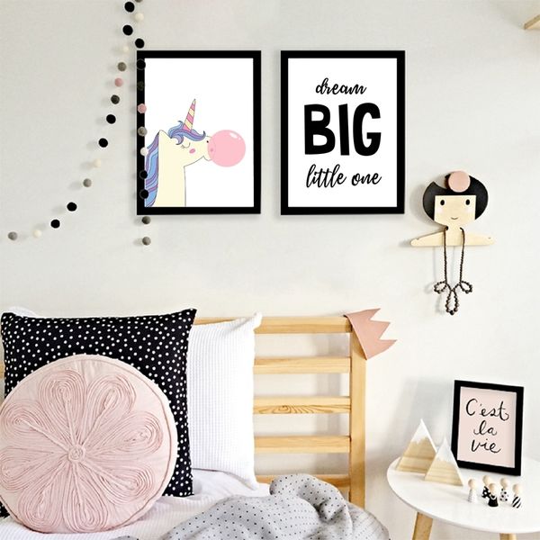 

мечта big little one - kids вдохновенной цитаты печать плаката, pink unicorn холста стены картина изображение ребёнка decor room