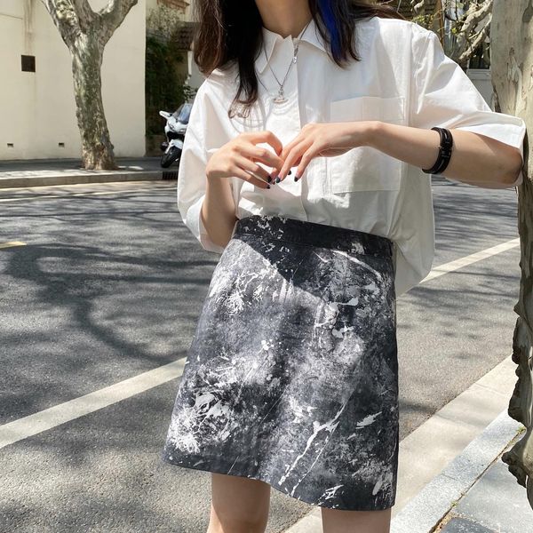 

всплеск чернил галстук-окрашенные распечатан 2020 лето a- a- линия юбка новая улица прямой высокая талия все соответствует похудению a- лини, Black