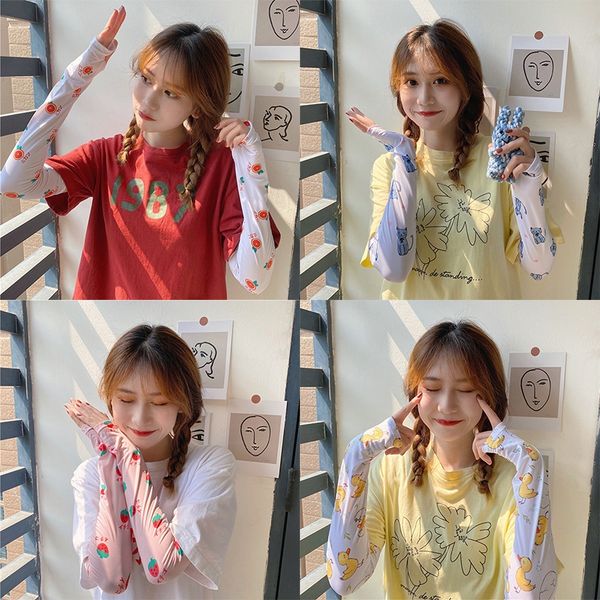 

internet celebrity cute printed sun-proof ice sleeve women's korean style elegant wind arm ice silk sleeve uv protection, Black