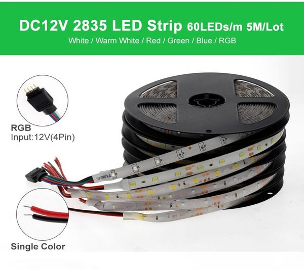 

5m waterproof rgb led strip light 2835 dc12v 60leds m flexible lighting ribbon tape white warm white blue strip