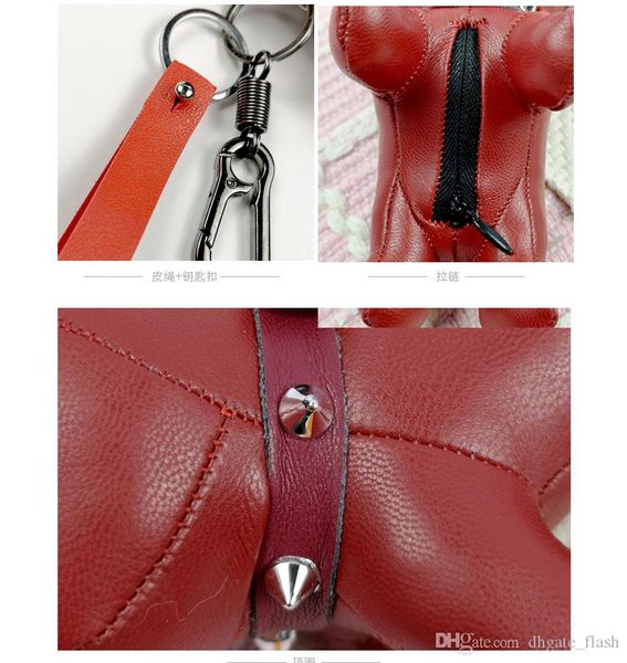 

2019 bulldog bag keychain accessories punk style pendan pu leather animal dog keyring holder bag charm trinket chaveiros parts, Slivery;golden