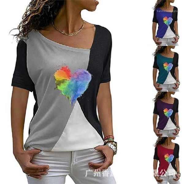 

tshirt любовь шаблон лето талии вниз тройники famale сыпучей одежда женщина щитовой с коротким рукавом, White