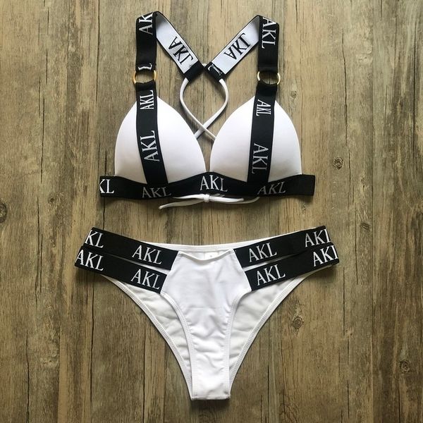 

swimwear womens swimming suit push up 2020 mujer lace up bikinis women swimsuit letter printing mini thong bikini set, White;black