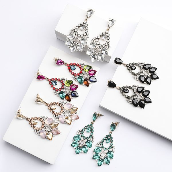 

exaggerated wind multi-layer water drop-shaped alloy diamond glass diamond rhinestone super flash full diamond earrings female dinner, Golden