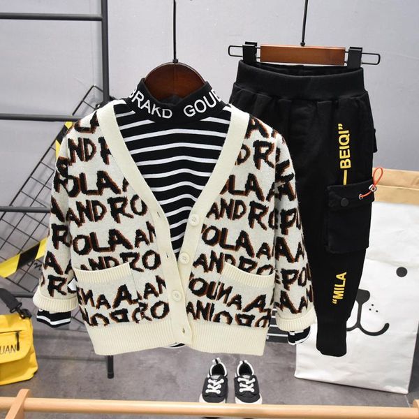 

clothing sets spring autumn infant boy set cotton boys knit cardigan + t-shirt pants 3pcs baby children, White