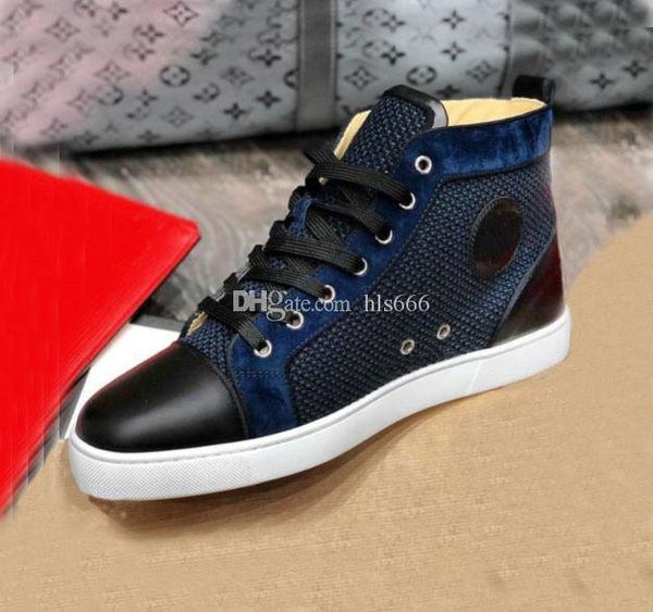 

2020 name brand red bottom sneakers for men,women's shoes red soles mesh casual shoe party wedding without studded high trainers, Black