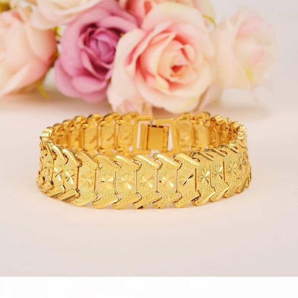 

k wide 17mm мужчины 18k желтого золота gf real id браслет solid watch chain link 20см, содержащий около 30% или более из сплава, Golden;silver