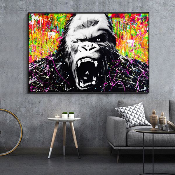 

modern street wall graffiti art canvas painting angry abstract orangutan pop art canvas prints for kids room cuadros decoration