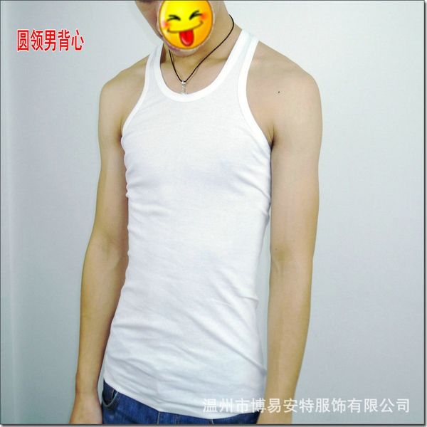 

rib men' cotton sportswear vest waistcoat solid color sports base shirt slim trendy men' vest, White;black