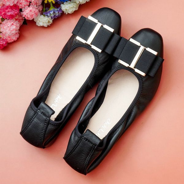 

shoes wholesale fashion women flat ballet shoes square head bowknot flats shoe elegant comfortable lady egg roll 2020 new, Black