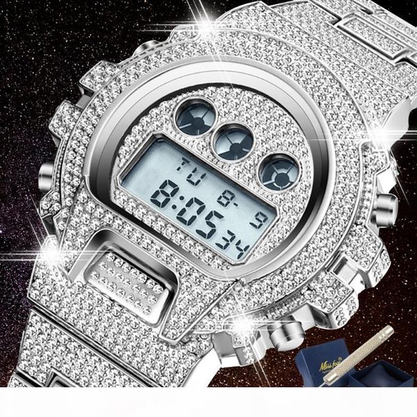 

iced out алмазный часы для мужчин светодиодный цифровой мужские часы g стиль водонепроницаемый спортивные наручные часы человек мода мужской, Slivery;brown