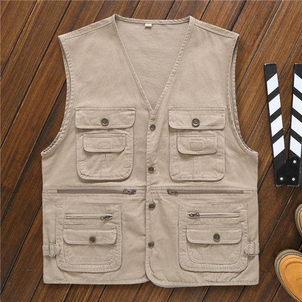 

хлопок мульти-карман отцов среднего и пожилого возраста носить жилет случайные рыбалка фото мужской жилет жилет плюс жир, Black;white