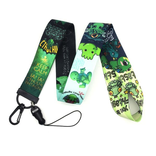 

great cthulhu lanyard watercolor printing lanyards phone case green monster lanyard for keys badge holders keychain a271, Silver