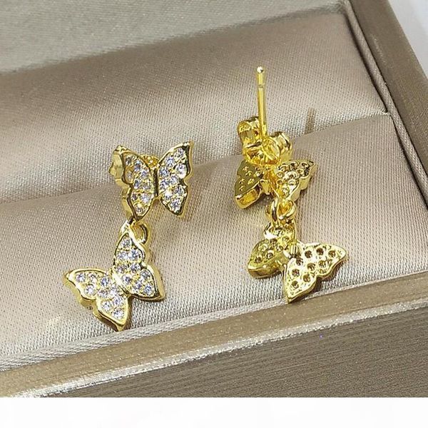 

r 2019 new arrival luxury jewelry 925 sterling silver &rose gold fill pave 5a white clear cubic zirconia butterfly women earring for lo, Golden;silver