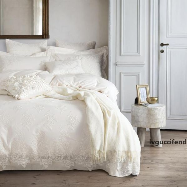 

4/7pcs 100% cotton girls white lace bedding set /king size wedding royal bed set duvet cover bedsheet ropa de cama