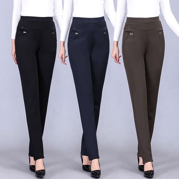 

middle aged and old women 2020 spring summer new fashion straight pants female casual elastic high waist suit trousers a202, Black;white