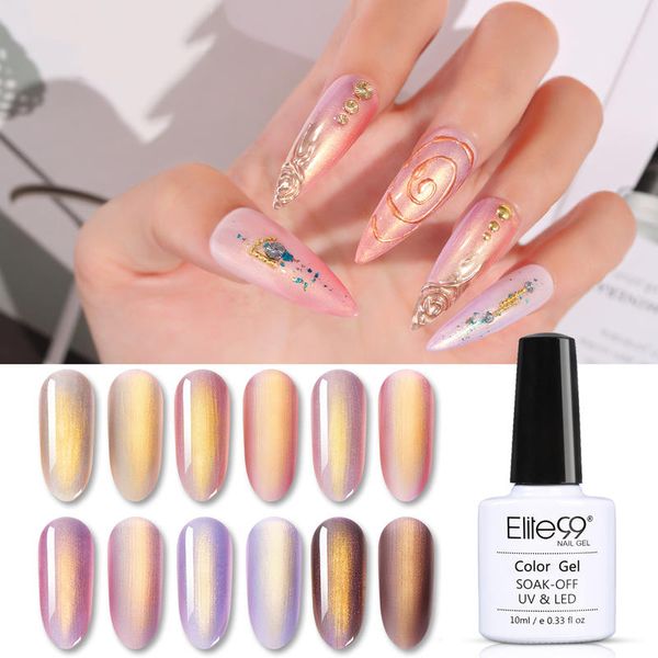 

nail gel elite99 rose gold mermaid polish 10ml soak off pearl varnishes uv nails art manicure lacquer, Red;pink