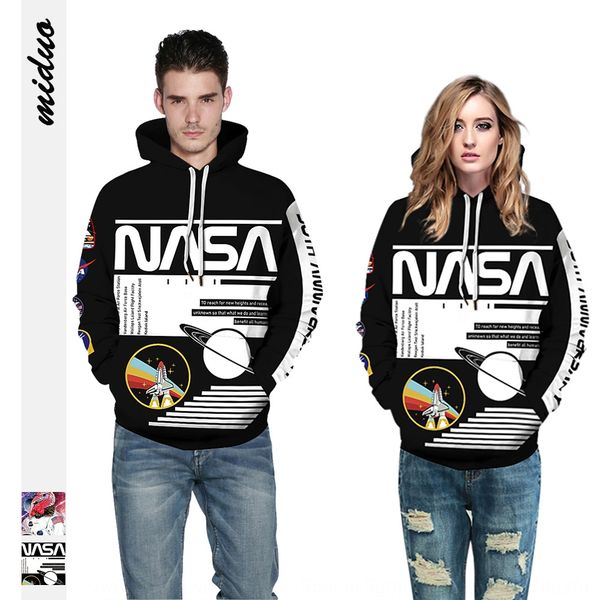 

07dbg new uniformnasa spaceship digital printed women's hooded sweater trendy new suit suitbaseball uniformnasa spaceship digital print, Black