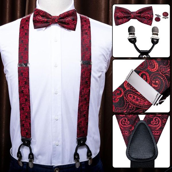

barry.wang men/women silk suspenders clip-on braces elastic y-shape adjustable red black suspenders bowtie cufflinks set bd-2001, Black;gray
